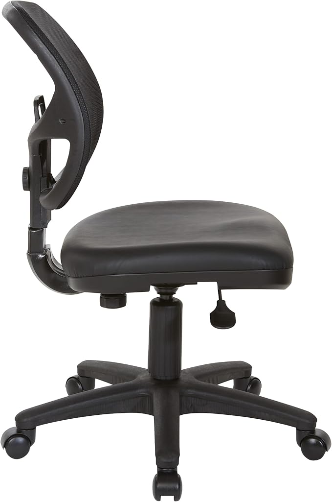 Office Star EM Series Mesh Screen Back Office Task Chair with Built-in Lumbar Support and Adjustable Back, Black Vinyl