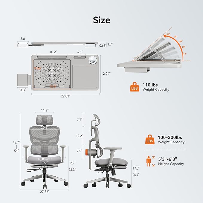 Newtral Office Chair Ergonomic - Home Office Desk Chair, Back Pain Chair with Auto-Following Lumbar Support, 4D Armrest, Seat Depth and Height Adjustable