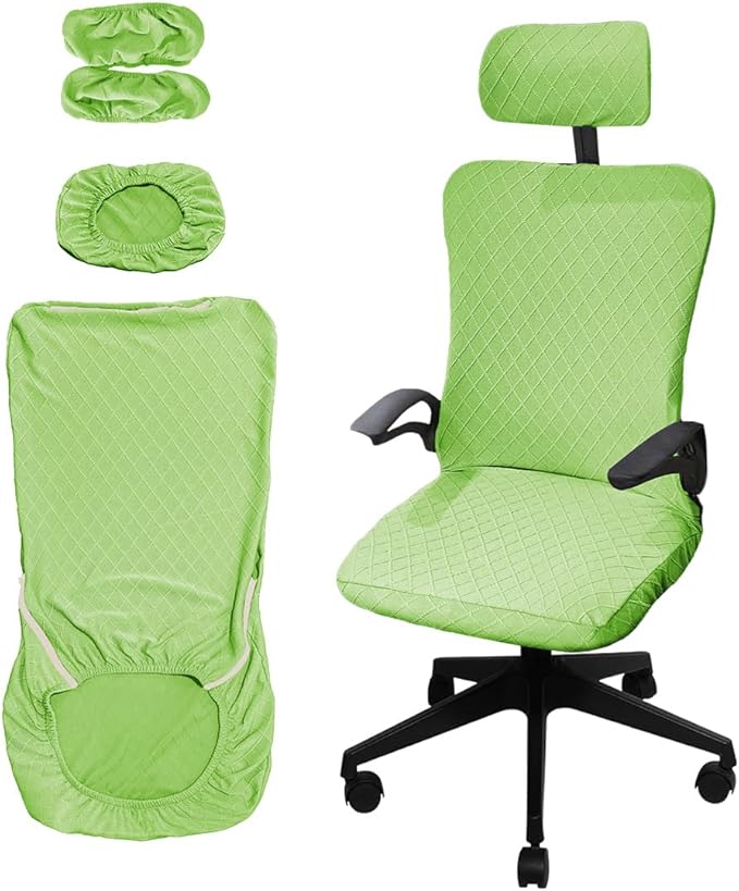 Ergonomic Office Chair Covers Set with Headrest Cover Stretch Desk Computer Chair and Headrest Slipcovers Washable Protector Slipcovers for Swivel Computer Chair 4 Pieces Lemon Green