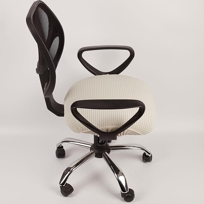 Melaluxe Stretch Jacquard Office Chair Cover, Removable Washable Desk Chair Cover Rotating Chair Seat Slipcover, Cream-White
