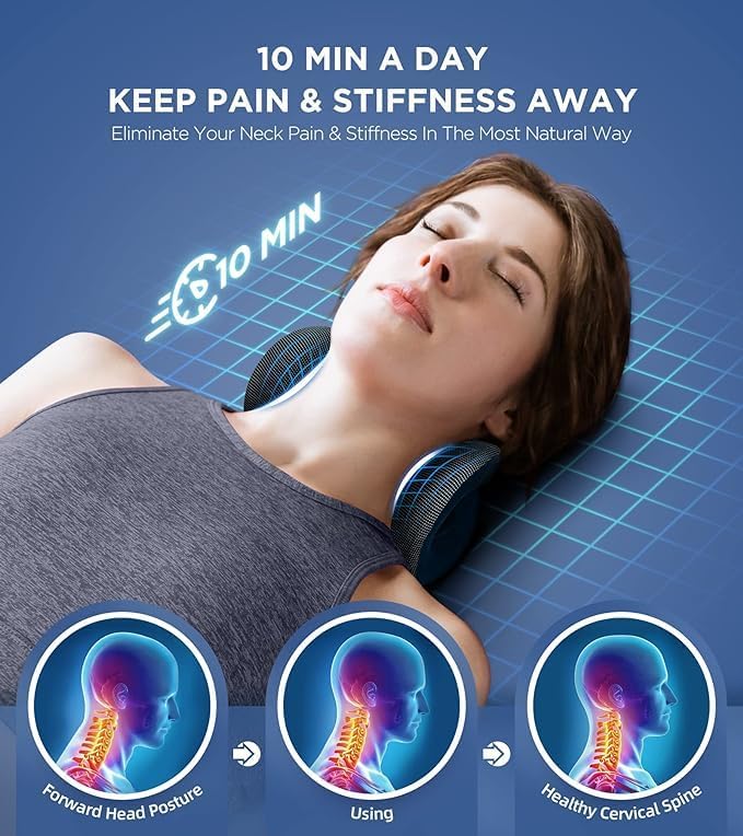 Osteo Neck Stretcher with Magnetic Therapy Cover, 2 Modes[Gentle/Strong] Pain Relief Cervical Traction Device, odorless Neck and Shoulder Relaxer, Chiropractic Pillow for TMJ Headache Spine Alignment