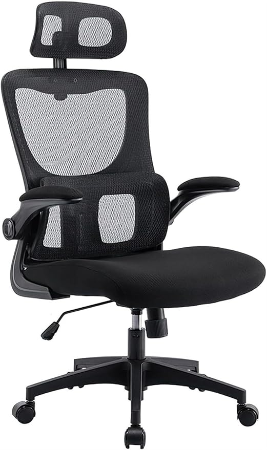 Mesh Computer Chair, Home Office Desk Chair, High Back Swivel Task Chair with Lumbar Support, Adjustable Height, Armrest,Headrest(Black)