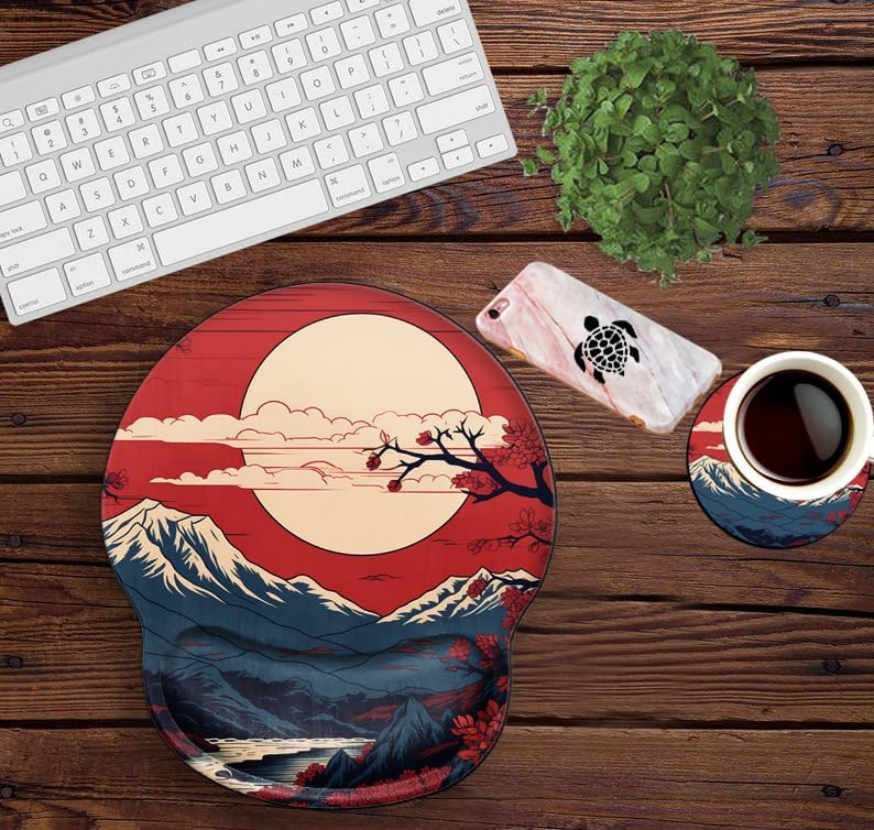 Mountain Mouse Pad with Wrist Support Setting Sun Mousepad Wrist Rest Gel Mouse Mat Sunset Cushion Mouse Pads for Computer Office Work Women Men Kids