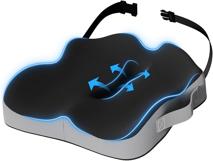 Car Seat Cushion, Extra Large Memory Foam Cushion with Adjustable Strap for Truck Drivers & Long Driving, Orthopedic Sciatica and Tailbone Pain Relief, Comfort Support for Travel Essentials