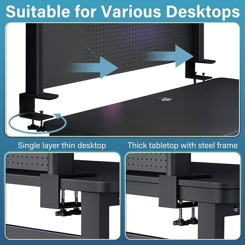 Clamp On Desk Pegboard Shelf - Metal Desktop Organizer Hutch with 2 Shelves