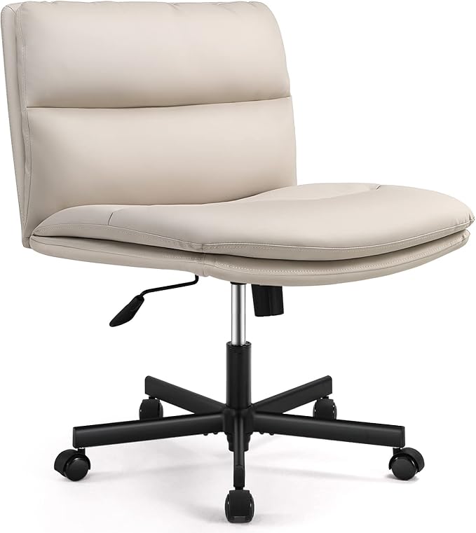 EMIAH Criss Cross Chair with Wheels Home Office Desk Chairs PU-Padded Vanity Chair Mid-Back Ergonomic Computer Chair Comfortable Adjustable Swivel Desk Chair Comfy