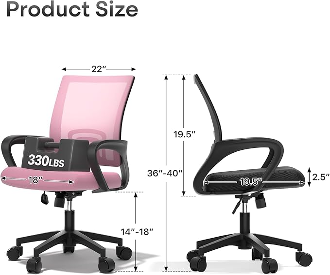 Ergonomic Office Chair 2P - 330Lbs, Breathable Mesh Computer Desk Chair with Lumbar Support & Armrest, Rolling Swivel Adjustable Tilt Lock for Home Office/Gaming, Bedroom Study