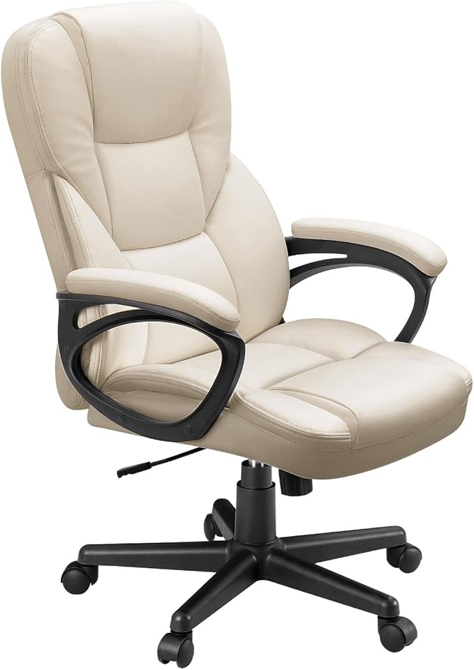 Furmax Office Executive Chair High Back Adjustable Managerial Home Desk Chair, Swivel Computer PU Leather Chair with Lumbar Support (2, Beige)
