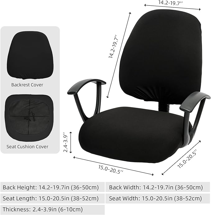 Super Stretchable Separate Office Chair Seat Covers - Universal Spandex Computer Chair Slipcover - 180GSM Washable Rotating Backrest Coverings & Cushion Protectors for Dogs, Cats, Pets