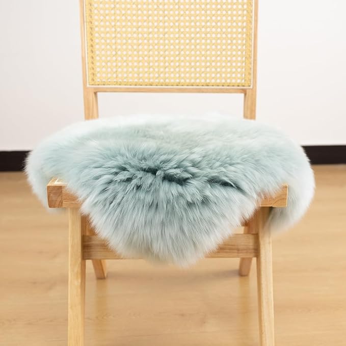 LLB Sheepskin Chair Cushion Non-Slip Back Square Genuine Fur Chair Cover Silky Natural Wool Seat Cushion Pad Soft Area Rugs Carpet for Home Office Restaurant Chair 18x18 Inch (Pack of 1), Milky Mint