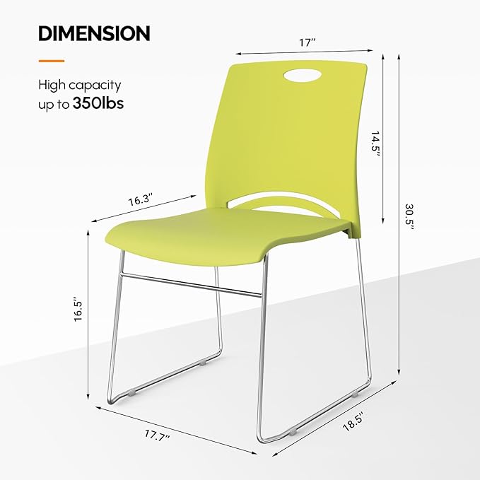 VINGLI Stacking Chairs Set of 8 Stackable Office Chairs with Metal Sled Base, Ergonomic Plastic Seat, Stacking Chairs for Waiting Room Break Room Banquet Guest, Green