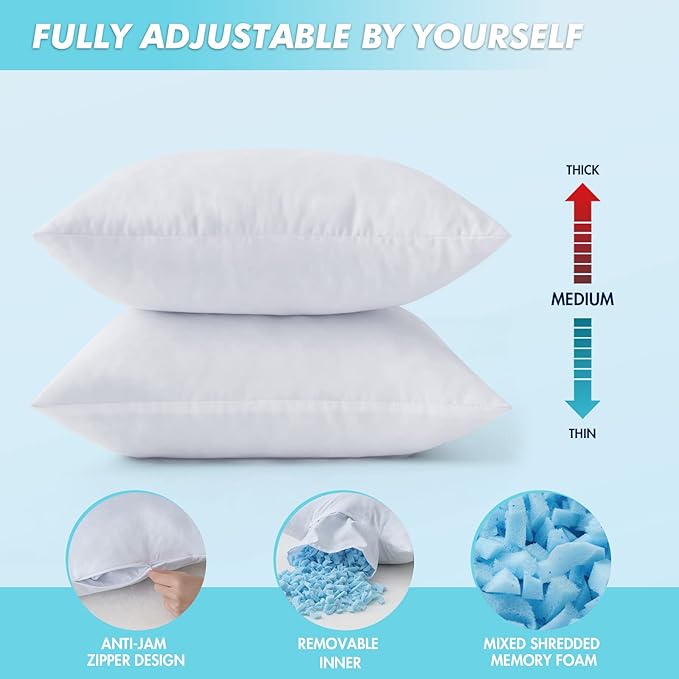 MIULEE Pack of 2 12x20 Pillow Inserts-Decorative Shredded Memory Foam Cooling Throw Pillows-Adjustable Premium Lumbar Wedding Pillow Stuffer Form for Couch Bed Cushion
