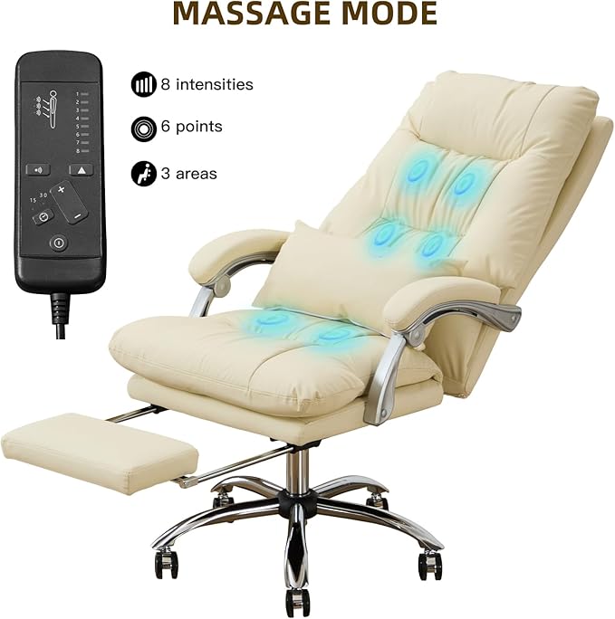 Massage Office Chair with Foot Rest,6 Points Vibration, Executive Office Chairs Tall Office Chair,Ergonomic Reclining Desk Chair