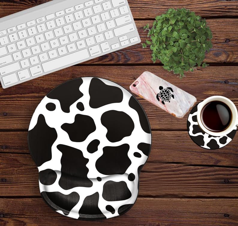 Cow Print Mouse Pad with Wrist Support Ergonomic Mousepad Wrist Rest Gel Mouse Mat Gaming Cushion Mouse Pads for Computer Office Work Women Men Kids