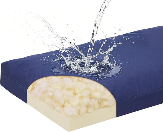 baibu 48In Outdoor Bench Cushion Waterproof, Bench Cushions for Outdoor Furniture, Dual-Layer Memory Foam atio Furniture Cushions, Porch Swing Seat Pad with Washable Cover & Ties, 48x16x3.5, Navy Blue