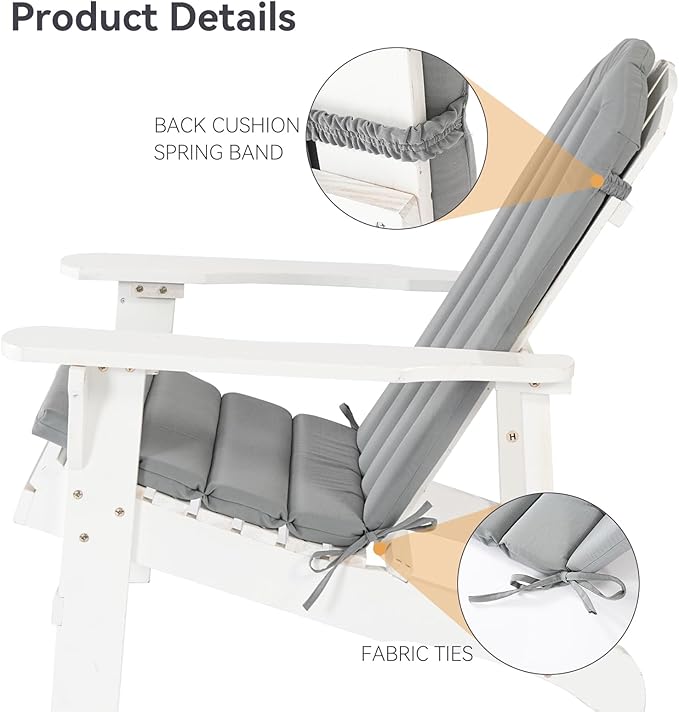 Adirondack Chair Cushion Set of 2 Indoor Outdoor Furniture Cushions Rocking Chair Cushions with Straps Replacement Folding Patio Chair Pad,19.7x18.9x1.5 Inch（Grey）