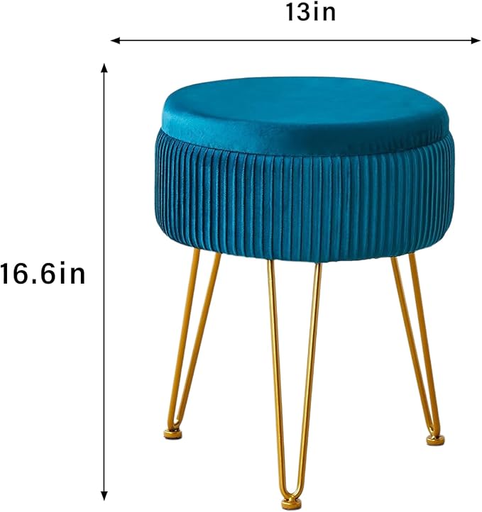 Cpintltr Velvet Foot Rest Stool Multipurpose Dressing Stools Upholstered Round Storage Ottoman Modern Soft Vanity Chair with Memory Foam Seat Teal