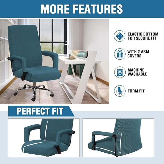 H.VERSAILTEX 3 Pcs Computer Office Chair Cover Universal Rotating Chair Slipcovers Protector Removable Washable Office Armrest Covers with Zipper for High Back Seat Backrest Pads(Large,Deep Teal)
