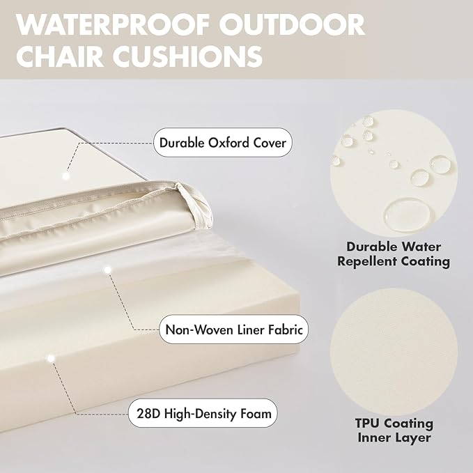 MIULEE White 19 x 19 x 3 Outdoor Chair Cushions Waterproof Patio Chair Cushions with Adjustable Straps Set of 2 for Patio Furniture 3-Year Color Fastness Garden Sofa Couch