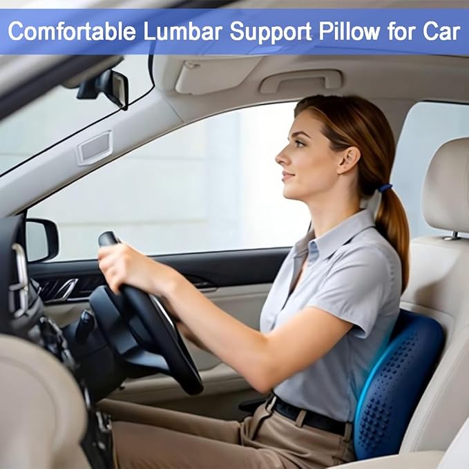 Lumbar Support Pillow, Inflatable Rubber Lumbar Pillow for Lower Back Pain Relief - Car Back Cushion for Driving Seat, Office Chair, Back Support Stretcher, Waterproof, Adjustable Thick, 12''Lx 14''H