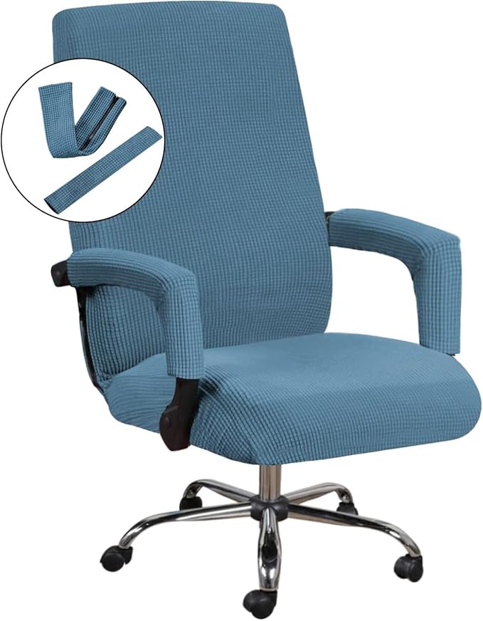 H.VERSAILTEX Stretch Computer Office Chair Covers, Soft Fit Universal Desk Rotating Chair Slipcovers, Removable Washable Anti-Dust Spandex Seat Protector Cover with Zipper, Dusty Blue