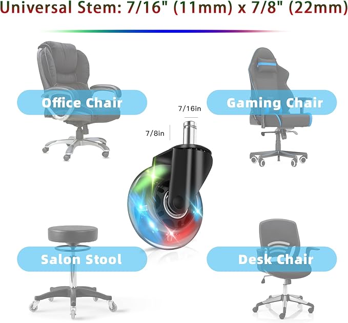 Computer Chair Wheels - 3" Heavy Duty Caster Wheels(2200lbs),Mute Rolling Desk Chair Wheels Replacement (Set of 5)-Rubber Office Chair Wheels for Carpet, Wood Floors,Hardwood Floors