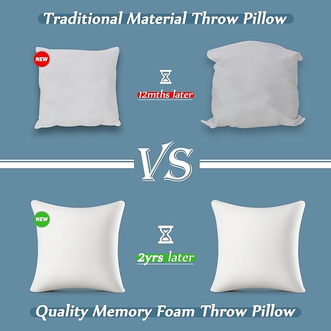 AM AEROMAX 20 ×20 Throw Pillow Memory Foam Pillow Insert - Square Accent Pillow for Decorative Cushion Bed Couch Sofa - Non-Deforming Over Time
