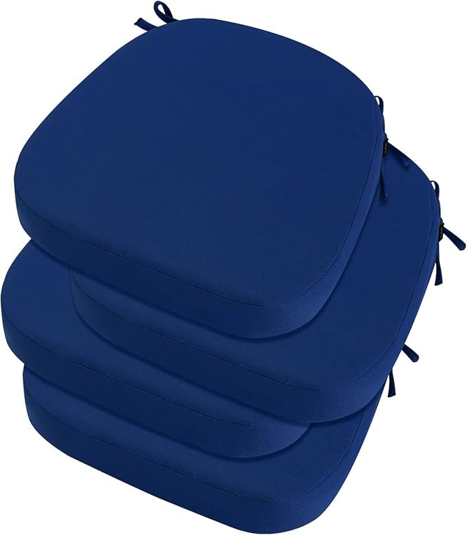 idee-home Outdoor Chair Cushions Set of 4, 17" x 17" Thick D-Shaped Patio Furniture Outdoor Seat Cushions Waterproof with Ties, Dining Pads