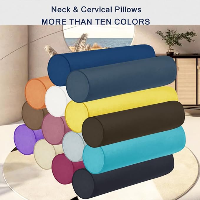 Memory Foam 26x6 Neck Pillows for Sleeping, Neck Pain Relief, Side Back Stomach Sleeper, Car or Office Chair Sofa,Support Cervical Pillow with Soft Velvet Pillowcase - Light Green