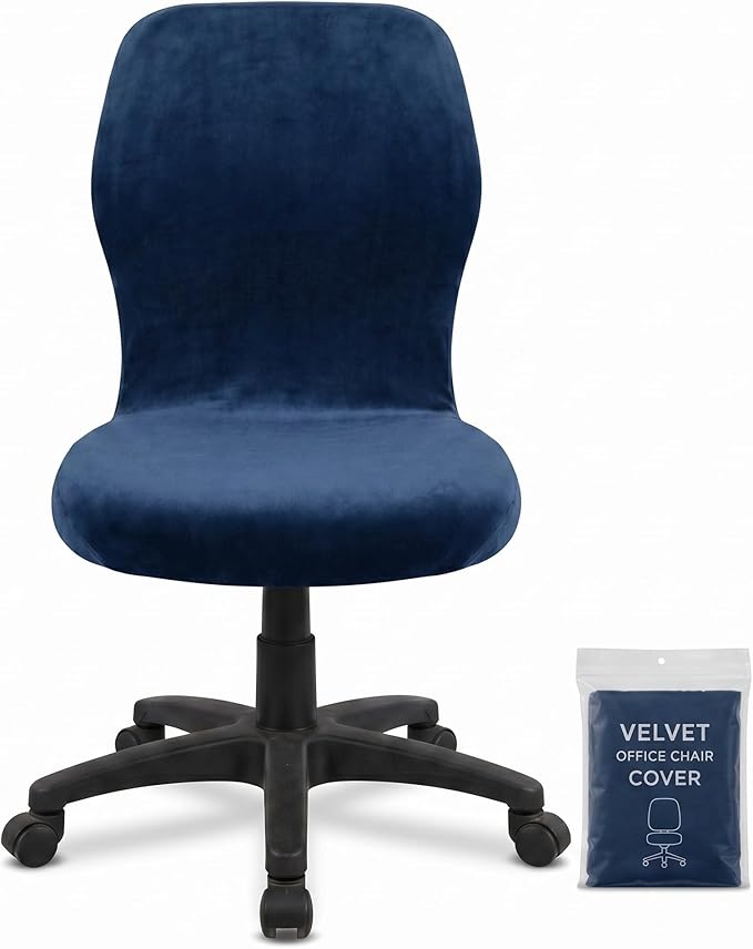 Deisy Dee Velvet Stretch Armless Office Chair Covers - Colorful Stretch Slipcover for Desk Chairs (Navy)