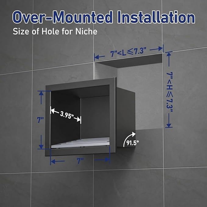 Shower Shaving Foot Rest Niche, 304 Stainless Steel 7''x7'' Shower Foot Rest for Shaving Legs, Anti Slip Recessed Single Layer Wall Niche Insert Tile Ready, for DIY, Regularly Shave Legs