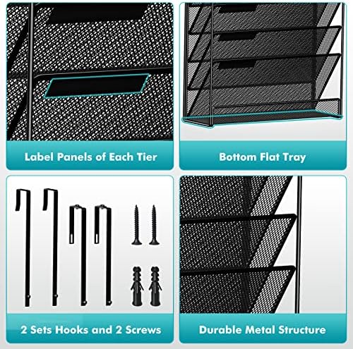 MINDEPOT 7-Tier Wall Hanging File Organizer Cubicle Hanging Organizer Mount File Holder, Mesh Magazine Document Mail Organizer Wall Organizer for Office School Home, Black