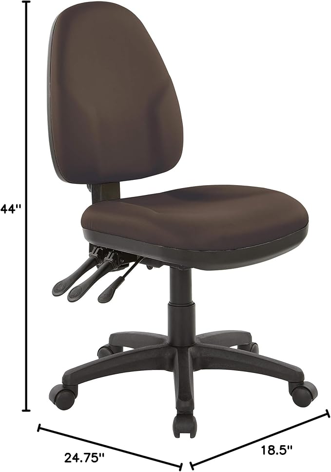 Office Star Ergonomic Dual Function Office Task Chair with Adjustable Padded Back and Built-in Lumbar Support, Armless, Dillon Java Fabric