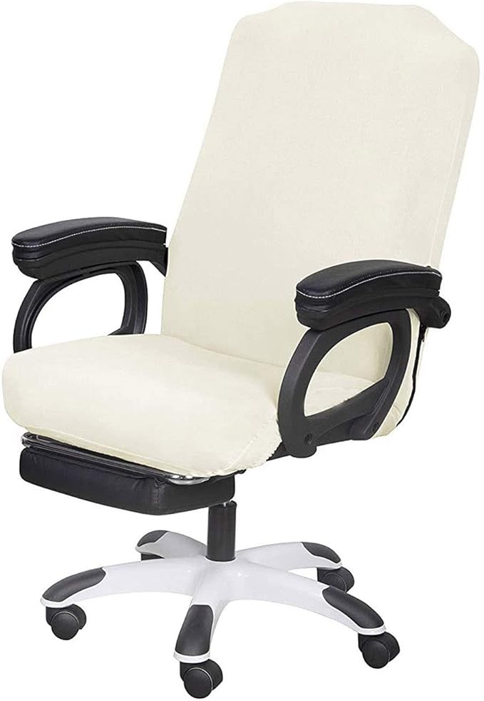 SARAFLORA Office Chair Covers- Medium, Ivory- Removable Computer Chair Covers for Office Chair with Zipper for Universal Rotating Chair Desk Chair Cover Chair Seat Washable Protector for Pets