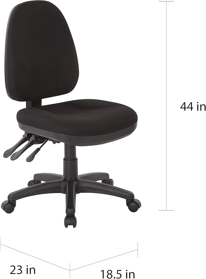 Office Star Ergonomic Dual Function Office Task Chair with Adjustable Padded Back and Built-in Lumbar Support, Armless, Diamond Jet Fabric