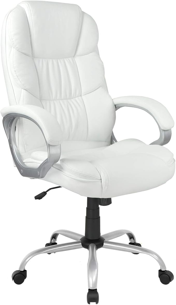 Ergonomic Office Chair Cheap Desk Chair Computer Chair with Arms Modern Executive Rolling Swivel Chair for Back Pain Adults Women,White
