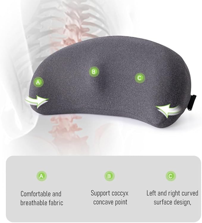 Car Lumbar Support Pillow, Memory Foam Vehicle Driver Seat Lower Back Support Cushion with Adjustable Strap, Automotive Back Pain Relief Pillow, Universal for SUV RV Truck (Gray)