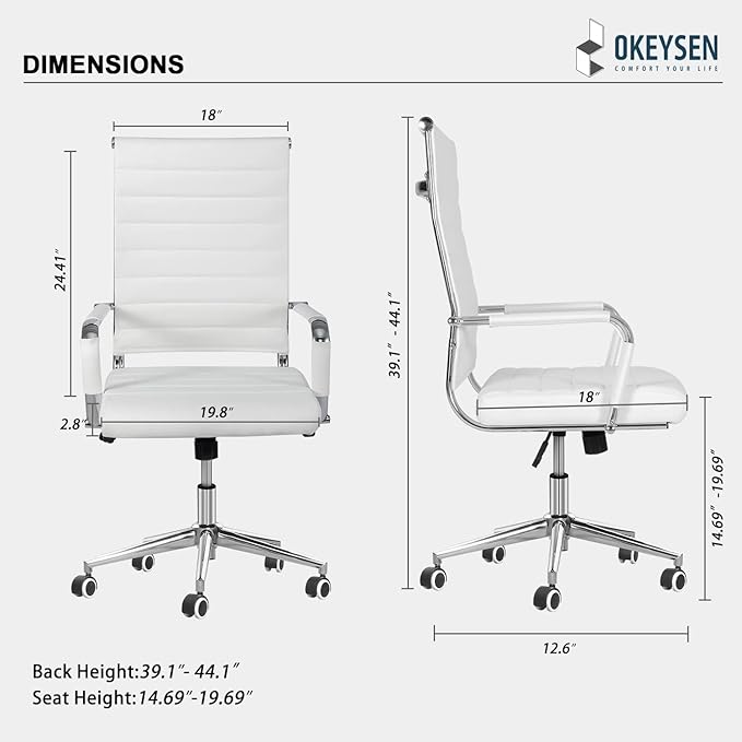 Okeysen Ergonomic Office Desk Chair, Modern PU Leather Conference Room Chairs Ribbed, High Back Executive Swivel Rolling Chair for Home, Office