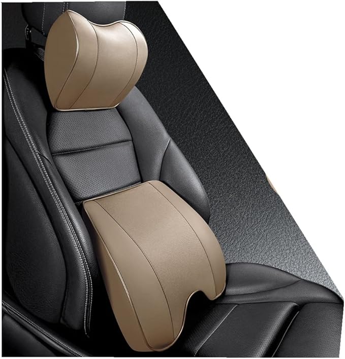 Memory Foam+PU Leather Lumbar Pillow - Car Middle/Lower Back Support Pillow - Suitable for Car Seats, Office Chairs, Recliners, etc. (Beige)