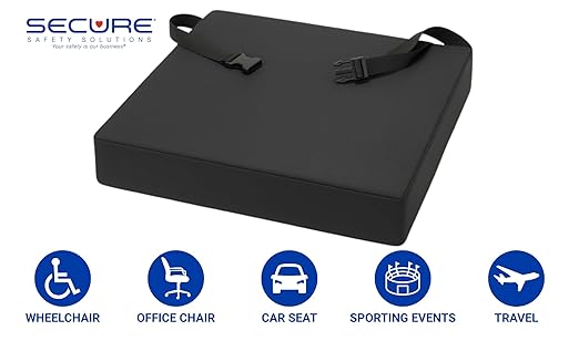 Secure Safety Solutions Wheelchair Gel Cushion with Safety Attachment Strap, 18x16x3 Inch - Gel & Foam Orthopedic Chair Pad - Decubitus Ulcer & Sciatica Pain Pressure Relief & Comfort for Seniors