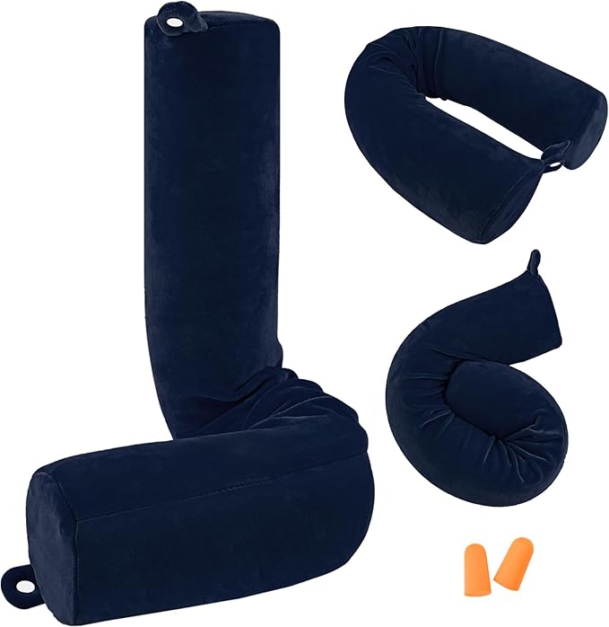 Twist Memory Foam Travel Pillow for Neck, Chin, Lumbar and Leg Support-for Travling on Airplane, Train, Bus or at Home-Adjustable, Bendable Roll Pillow with Washable Soft Cover