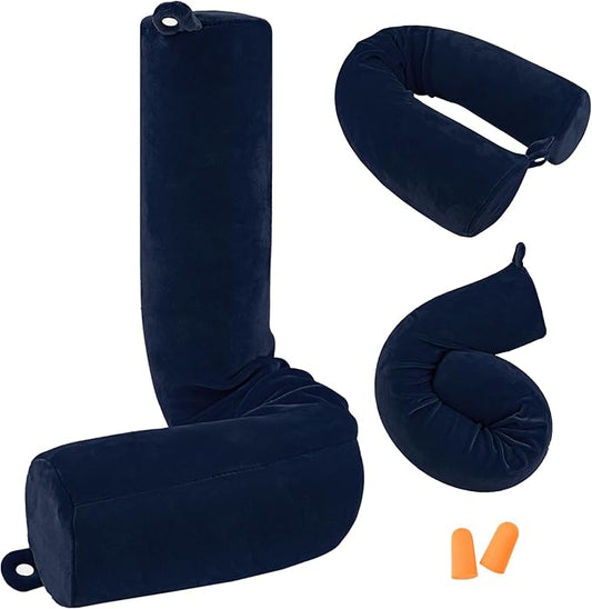 Twist Memory Foam Travel Pillow for Neck, Chin, Lumbar and Leg Support-for Travling on Airplane, Train, Bus or at Home-Adjustable, Bendable Roll Pillow with Washable Soft Cover
