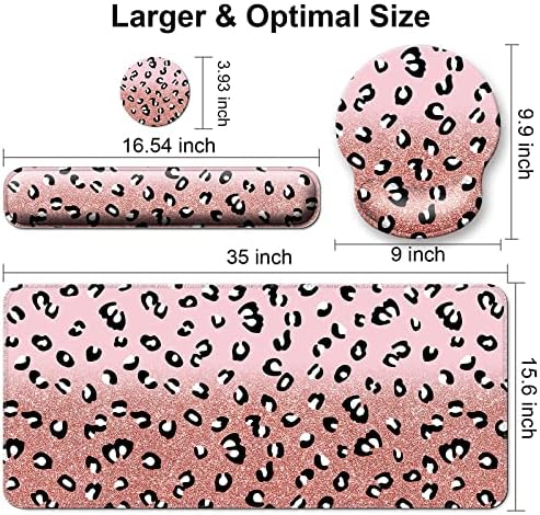 4 in 1 Mouse Pad Set with Wrist Rest for Keyboard,Desk Mat,Coaster-Leopards