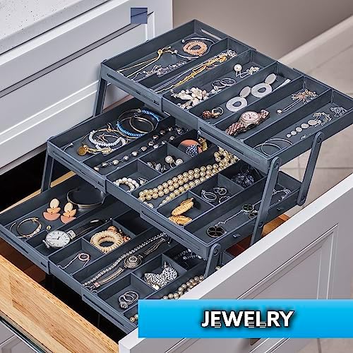 Ontel Smart Drawer Organizer - Multi-level Jewelry Holder, Cosmetics Organizer, or Office Drawer Organizer with Adjustable Dividers for Organization and Storage, Fits Drawers 9.8" W x 8.3" L x 2.8" D