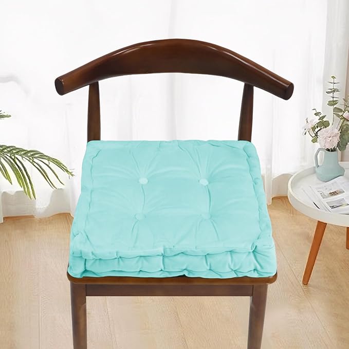 vctops Chair Cushion for Dining Chair, Soft Velvet Square Seat Cushion with Ties Cozy Indoor Chair Pad Cushion for Office Kitchen Dining Room (Lake Blue,16"x16")