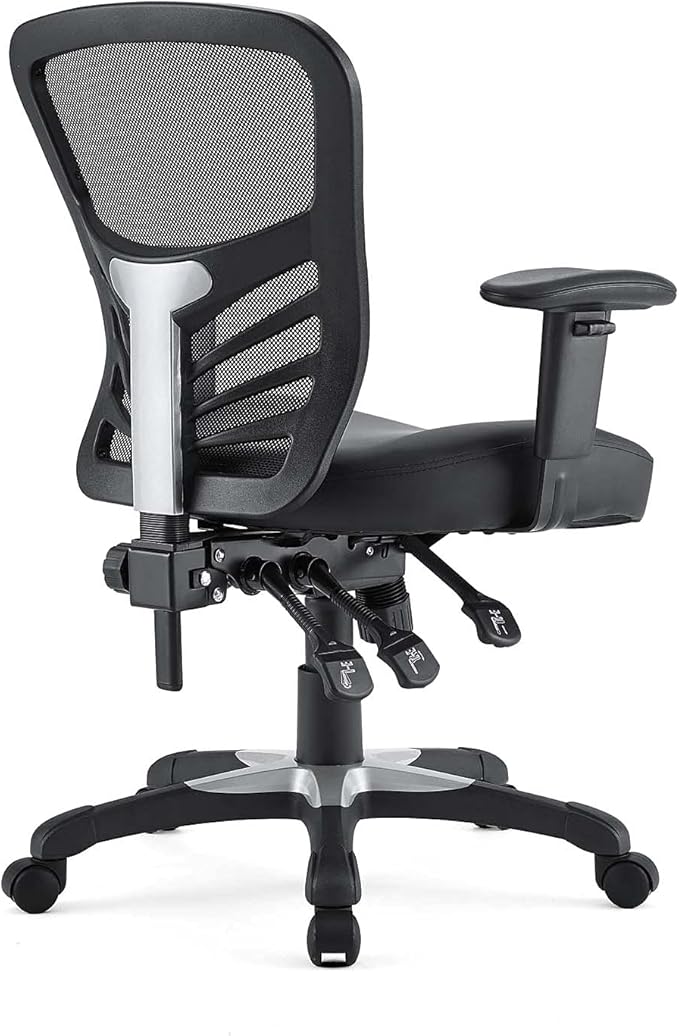 Modway Articulate Mesh Office Chair with Fully Adjustable Vegan Leather Seat In Black
