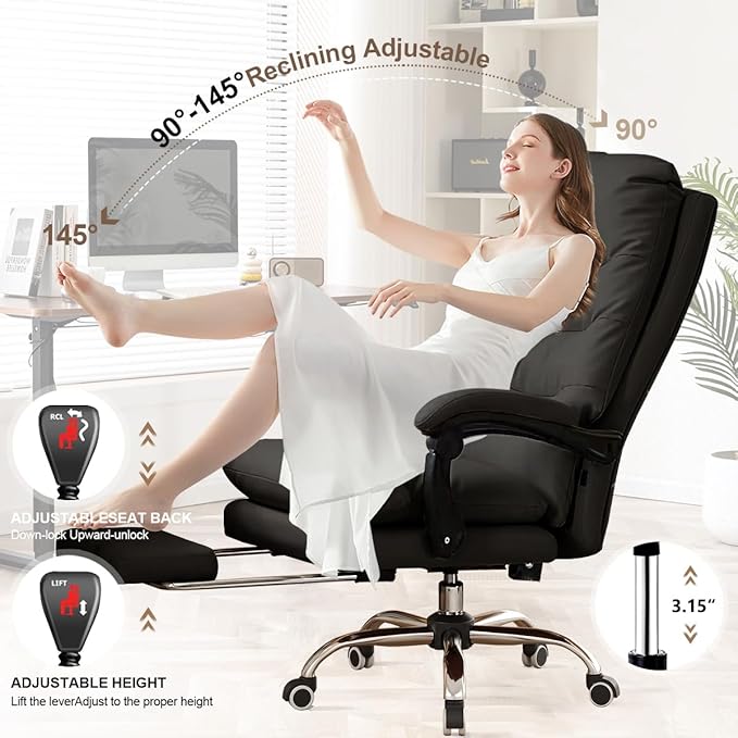 Office Chair with Foot Rest Adjustable Height Soft Padded Desk Chair High Back Computer Chair for Home, Office