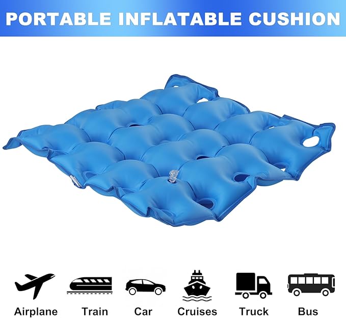 2-Pack Inflatable Waffle Cushion for Pressure Relief, Wheelchair Cushion for Pressure Redistribution, Portable Air Seat Cushions for Office Chair Car Seat, Breathable Seat Pad, Includes 1 Air Pumps