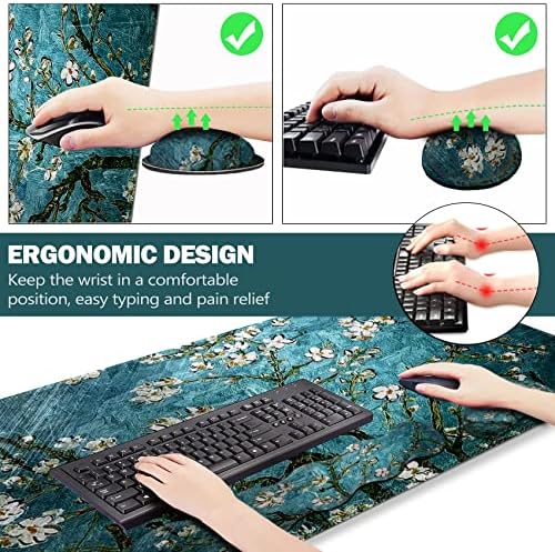 Upgraded Extended Gaming Mouse Pad, Keyboard Wrist Rest Pad, Wrist Support Mousepad Set, Artso Large Stable Rubber Base Stitched Edges, Multifunctional Desk Pad 35 x15.5 in, Blue Van Gogh Painting