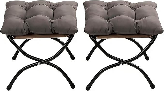 HollyHOME 15"(H) Folding Footrest Stool, Small Foldable Ottoman, Accent Padded Sofa Foot Stool for Chairs and Sofas, Portable Foot Rest Ottoman for Home, Living Room, Bedroom,Dorm,2-Pack,Dark Grey